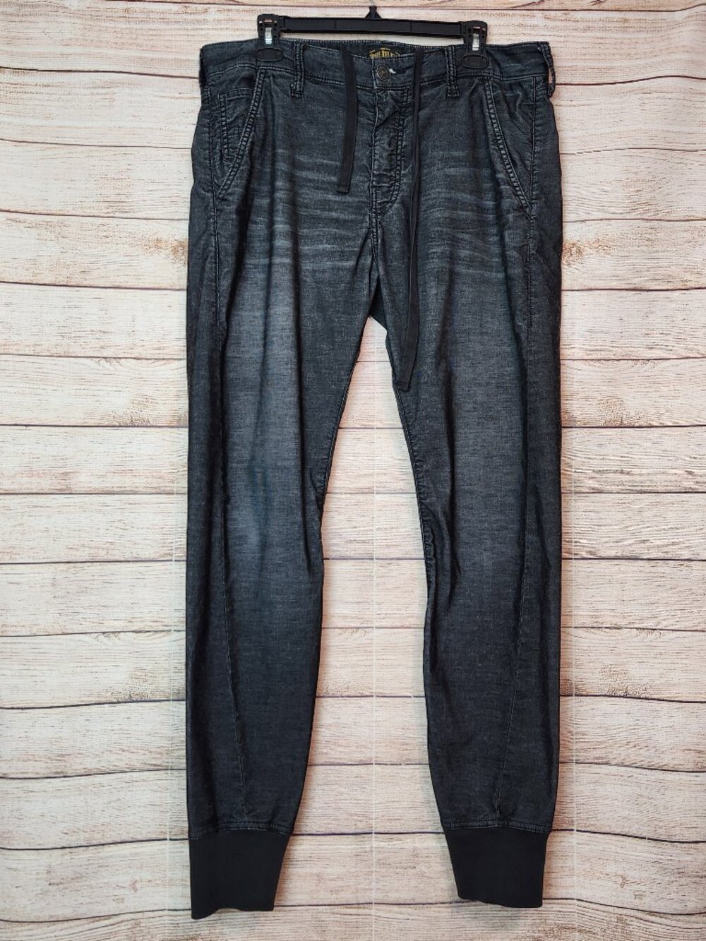 True Religion Men's Runner Relaxed Jogger Pants Black Size 32 Cuffed Denim Twill